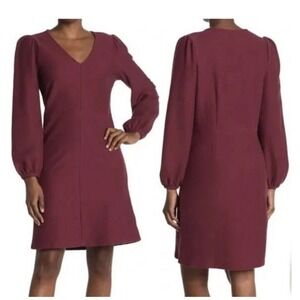 NWT Madewell Texture & Thread Rib Knit V-Neck Long Sleeve Dress in Burgundy‎ XS